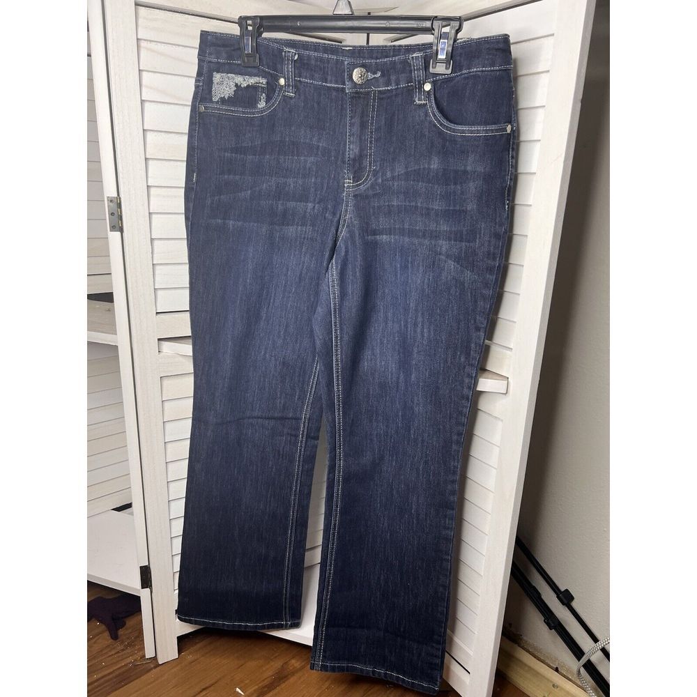 Christopher & Banks Womens Jeans 10 Short‎ Embroidered Mid Rise Straight Leg